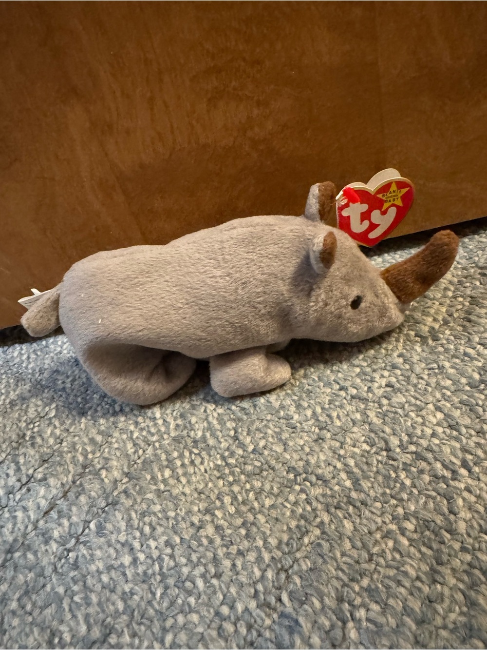 Ty Plush Rhino in Soft Gray with Brown Horn